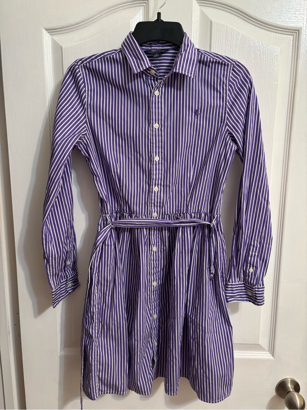 Polo by Ralph Lauren Purple and White Striped Long-Sleeve Shirt Dress for kids